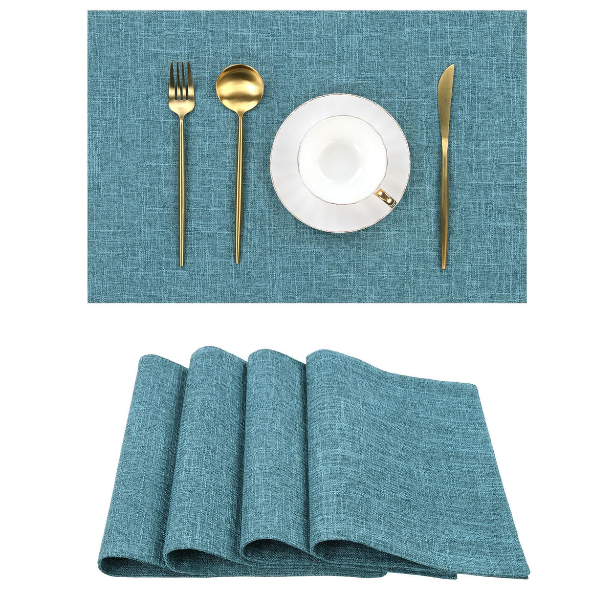 SHACOS Woven Fabric Placemats Set of 4 Heat Resistant Place Mats Non Slip Washable Double Layer Cloth Placemats Reversible Table Mats Kitchen Dining Table Decor (4, Dark Grey)
