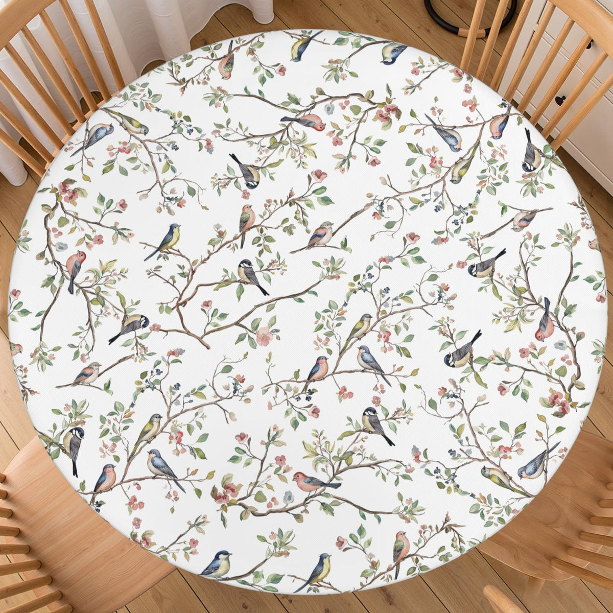 Fall Round Fitted Tablecloth with Elastic for 44-48 Inch Tables Blue Orange Pumpkin Leaves Autumn Thanksgiving Fitted Table Cover Waterproof Harvest Themed Farmhouse Indoor Outdoor Patio Picnic Party