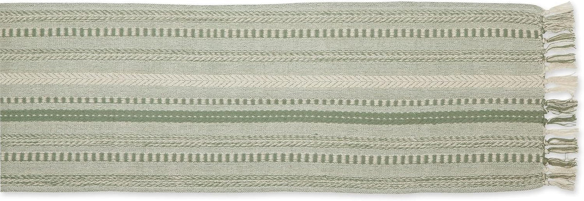 DII Braided Stripe Table Runner, 15x72 with 2.5" Fringe, Artichoke Green