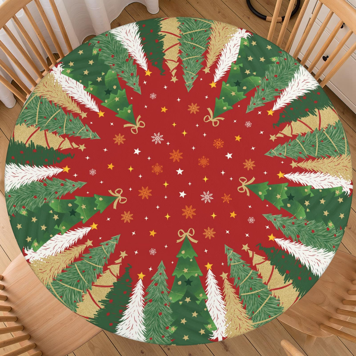 Fall Round Fitted Tablecloth with Elastic for 44-48 Inch Tables Blue Orange Pumpkin Leaves Autumn Thanksgiving Fitted Table Cover Waterproof Harvest Themed Farmhouse Indoor Outdoor Patio Picnic Party