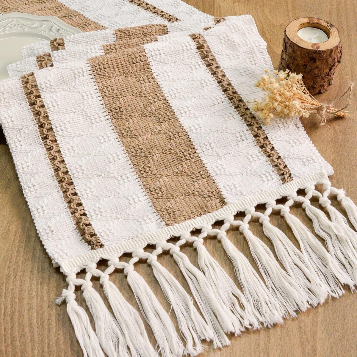 FEXIA Boho Table Runner for Fall Home Decor 12x72 Rustic with Tassels