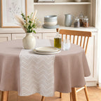 JIUZHEN Round Table Cloth Faux Linen Farmhouse Tablecloth Wrinkle and Stain Resistant Decorative Fabric Table Cover for Kitchen, Dining Room, Parties and Camping, Beige, 90 Inch Round
