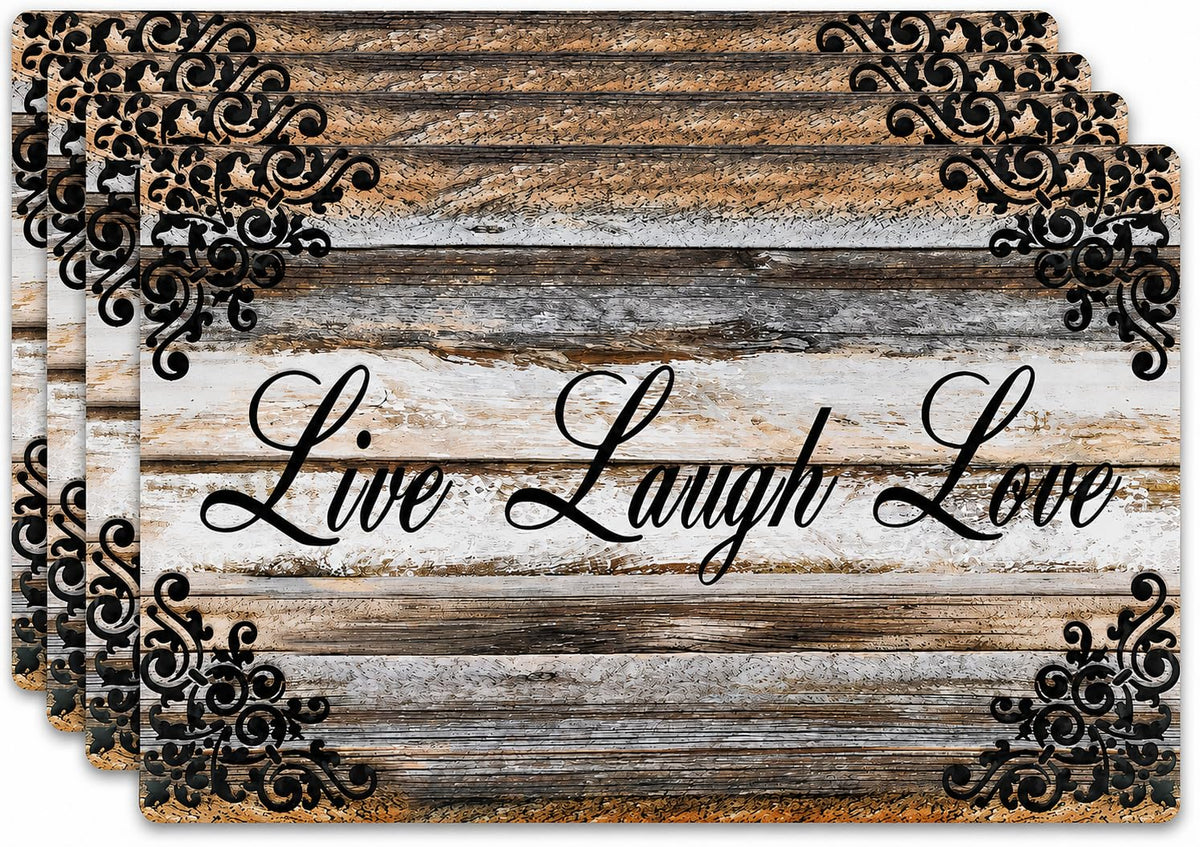 Vinyl Rectangular Placemats Set of 4 - Non Slip Place Mats Ideal for Indoor and Outdoor Dining Table - Washable and Heat Resistant Fall Placemats for Kitchen Tables (Coffee Tiles)