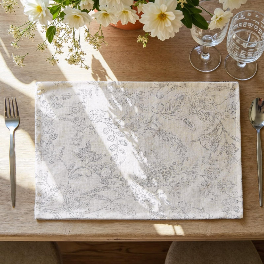 JINCHAN Linen Textured Placemats Set of 4 Farmhouse 13x19 Heathered Green