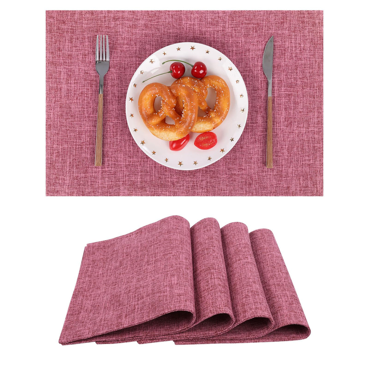 SHACOS Woven Fabric Placemats Set of 4 Heat Resistant Place Mats Non Slip Washable Double Layer Cloth Placemats Reversible Table Mats Kitchen Dining Table Decor (4, Dark Grey)