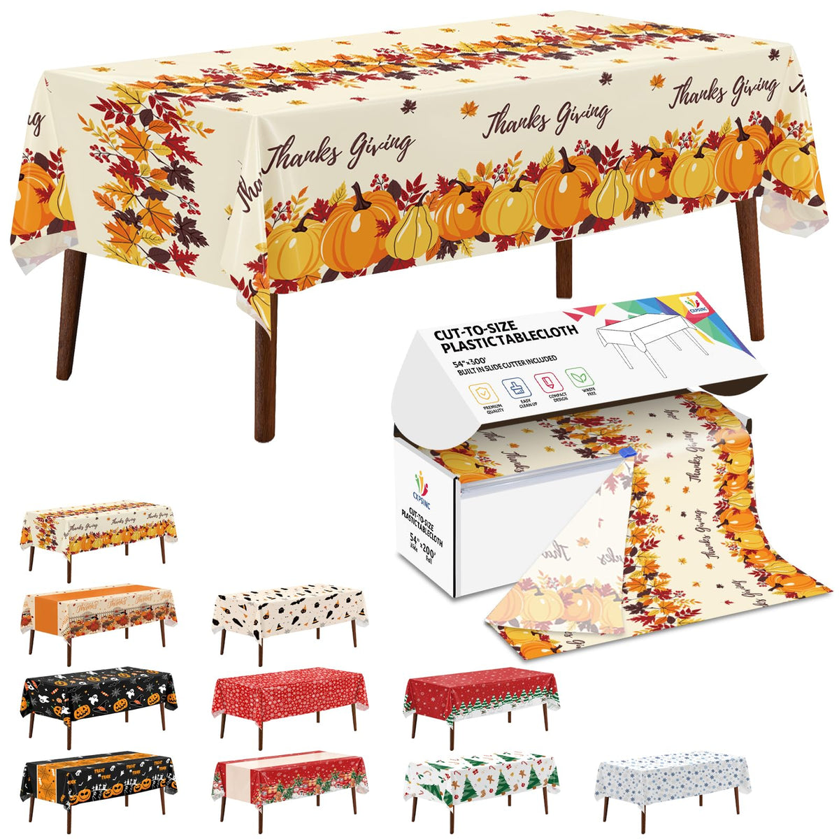 CXPSINC White Plastic Table Cloth Disposable Tablecloth Roll 54 Inch X 300 Feet Plastic Table Cover Roll with Slide Cutter for Picnics, Parties, Banquet, Birthdays, Weddings