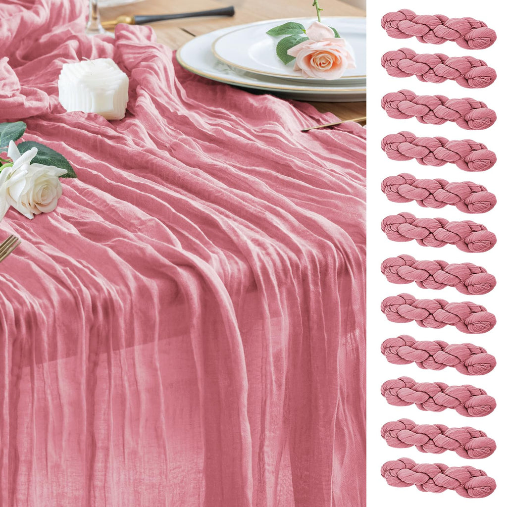 Wokceer Cheesecloth Table Runner Beige 10FT Boho Gauze Runner, 2 Pack