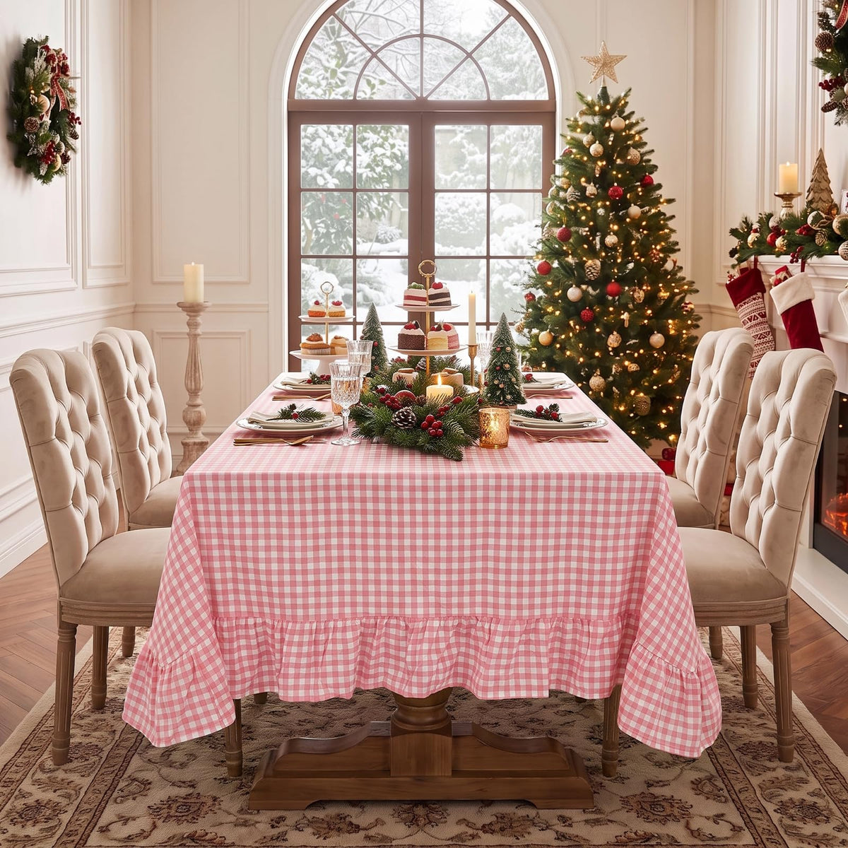 PartyDelight Gingham Ruffle Tablecloth Butter Yellow Washed Cotton Checkered Rectangular Table Cover for Farmhouse Kitchen Cute Cottagecore Birthday Party Decor, Soft Vintage (60x102 Fits 6-9 Seats)
