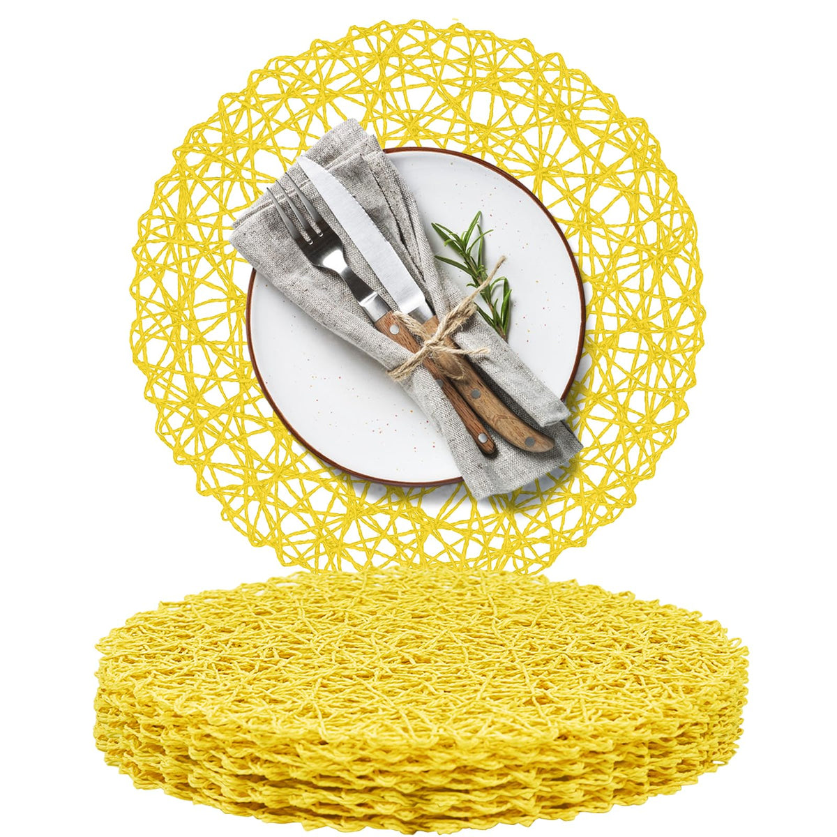 AHHFSMEI Paper Braided Round Placemats Set of 12 Natural Non-Slip Heat Resistant Table Mats for Dining Tables Woven Indoor & Outdoor Place mats(Green,12)