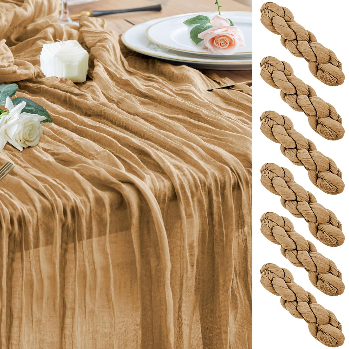 Wokceer Cheesecloth Table Runner Beige 10FT Boho Gauze Runner, 2 Pack