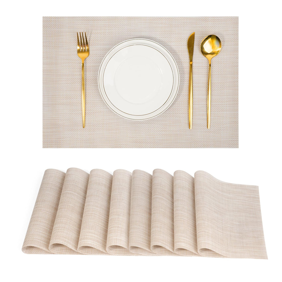 Placemats Set of 6，Non-Slip PVC Weave Table Mats Easy to Clean，Heat Resistant Place Mats for Kitchen Dining Table Decoration Indoor Outdoor，Black Gray