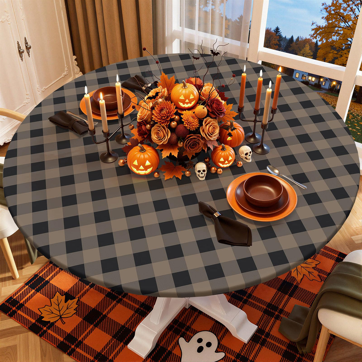 Smiry 45"-56" Picnic Table Cloth, Flannel Backed Vinyl Fitted Tablecloths