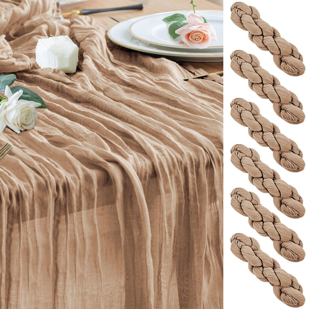Wokceer Cheesecloth Table Runner Beige 10FT Boho Gauze Runner, 2 Pack