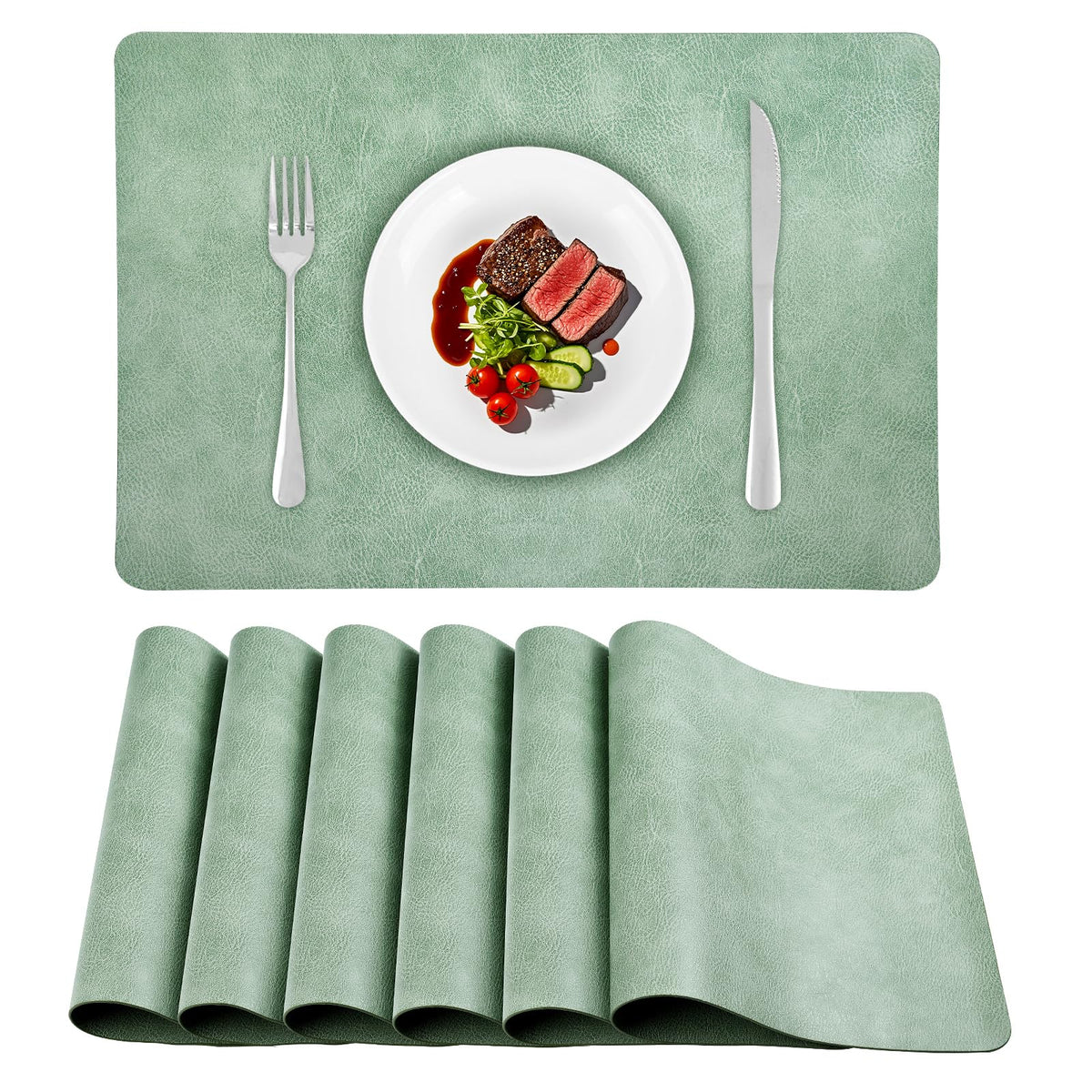 Faux Leather Placemats Set of 6, Washable Place Mats, Vinyl Placemats Wipeable Waterproof Oil-Proof Heat Resistant PU Table Mats for Dining, Kitchen, Hotel,43 * 30cm,Red
