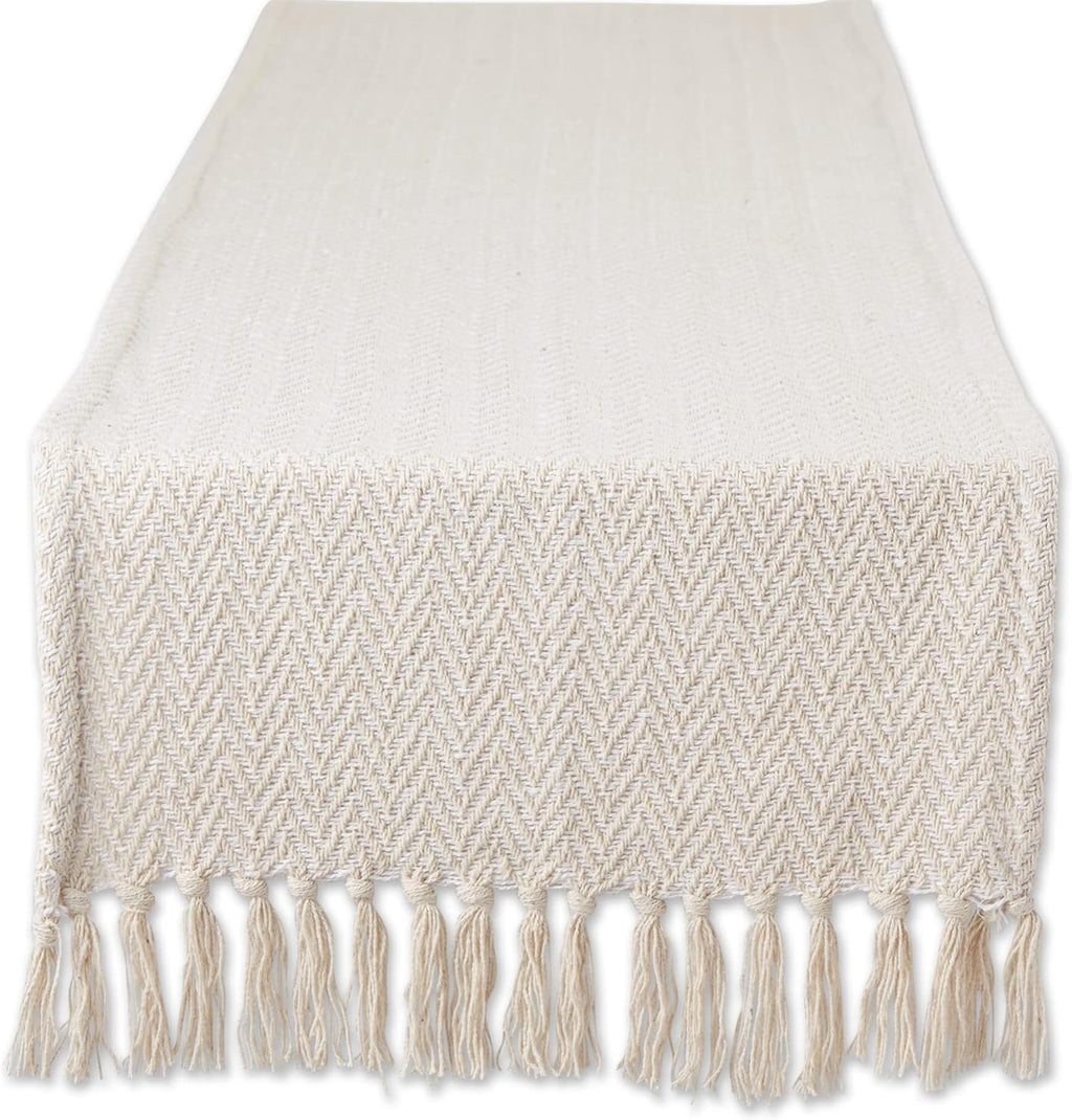 DII Woven Basic Tabletop Collection Chevron Table Runner, 15x72, Off-White