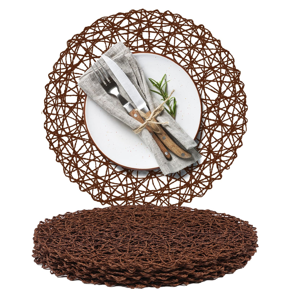 AHHFSMEI Paper Braided Round Placemats Set of 12 Natural Non-Slip Heat Resistant Table Mats for Dining Tables Woven Indoor & Outdoor Place mats(Green,12)