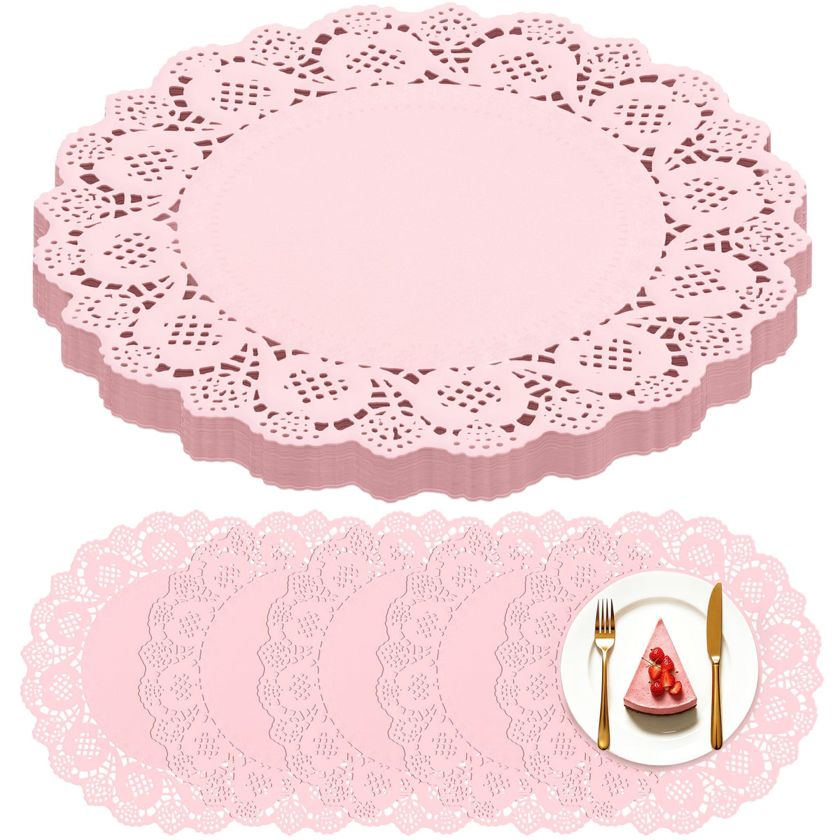 100 Pack 13.5 Inch Round Sage Green Paper Doilies, Disposable Lace Placemat