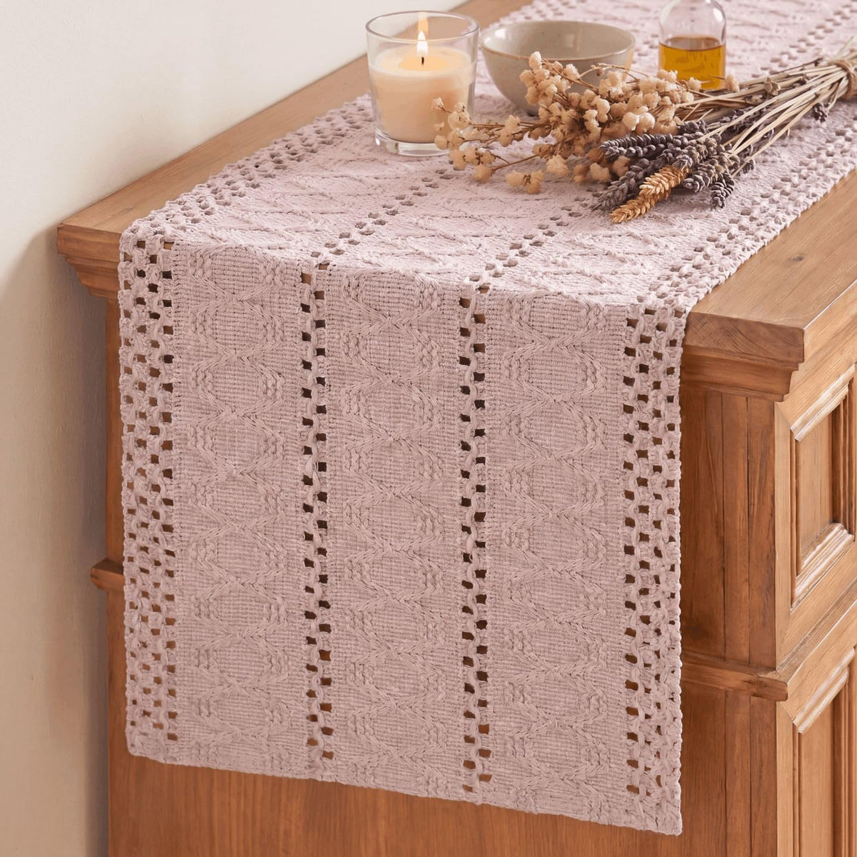 Artoid Mode Beige Woven Farmhouse Hollow Table Runner 12x72 Inch