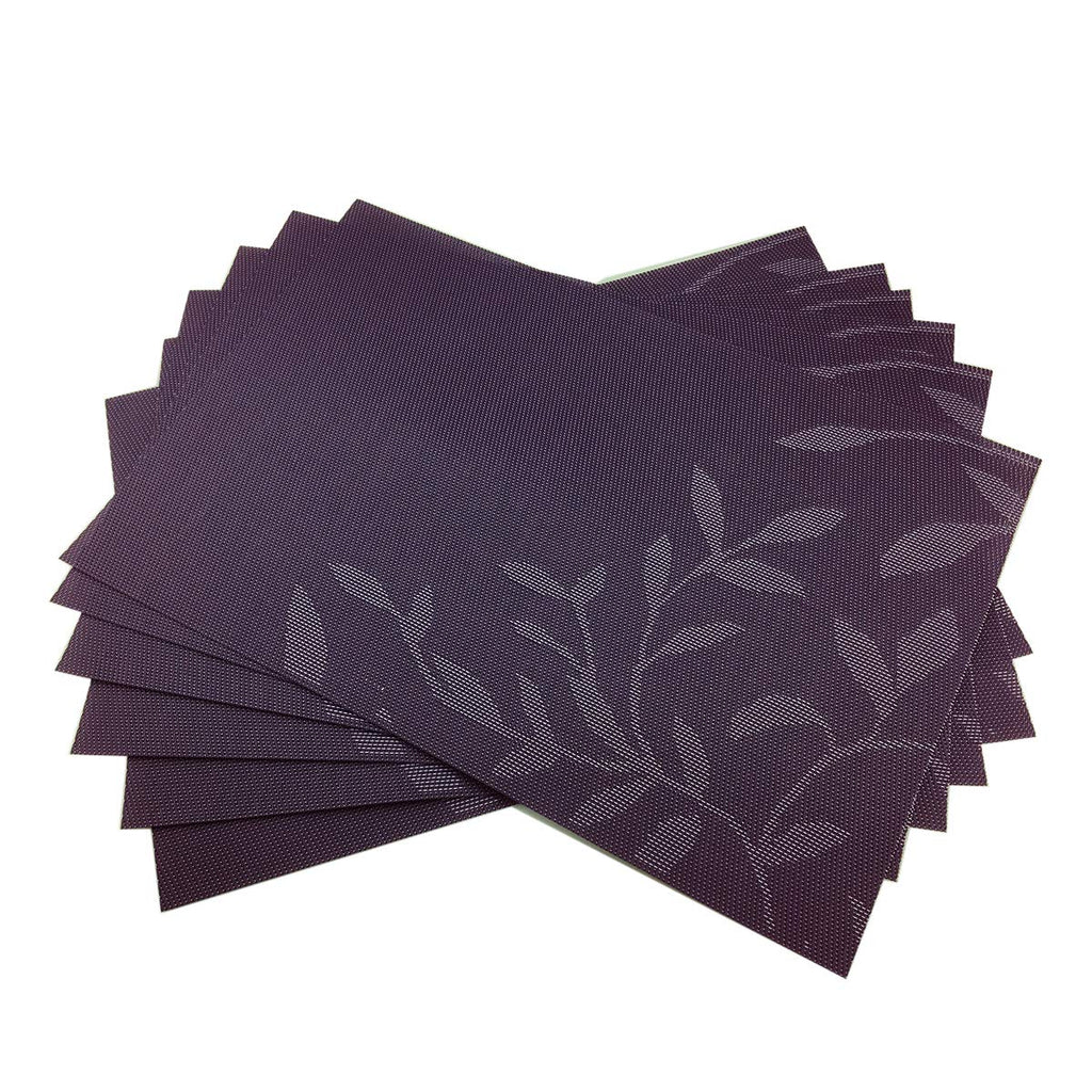 Place Mats PVC Set of 6, Table Placemats Set of 6 PVC Table Mats Natural Color (6 pcs, Red Leaves)