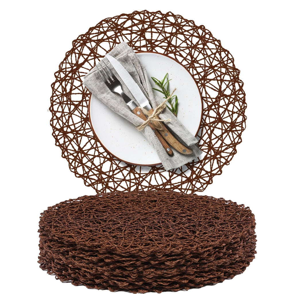 AHHFSMEI Paper Braided Round Placemats Set of 12 Natural Non-Slip Heat Resistant Table Mats for Dining Tables Woven Indoor & Outdoor Place mats(Green,12)