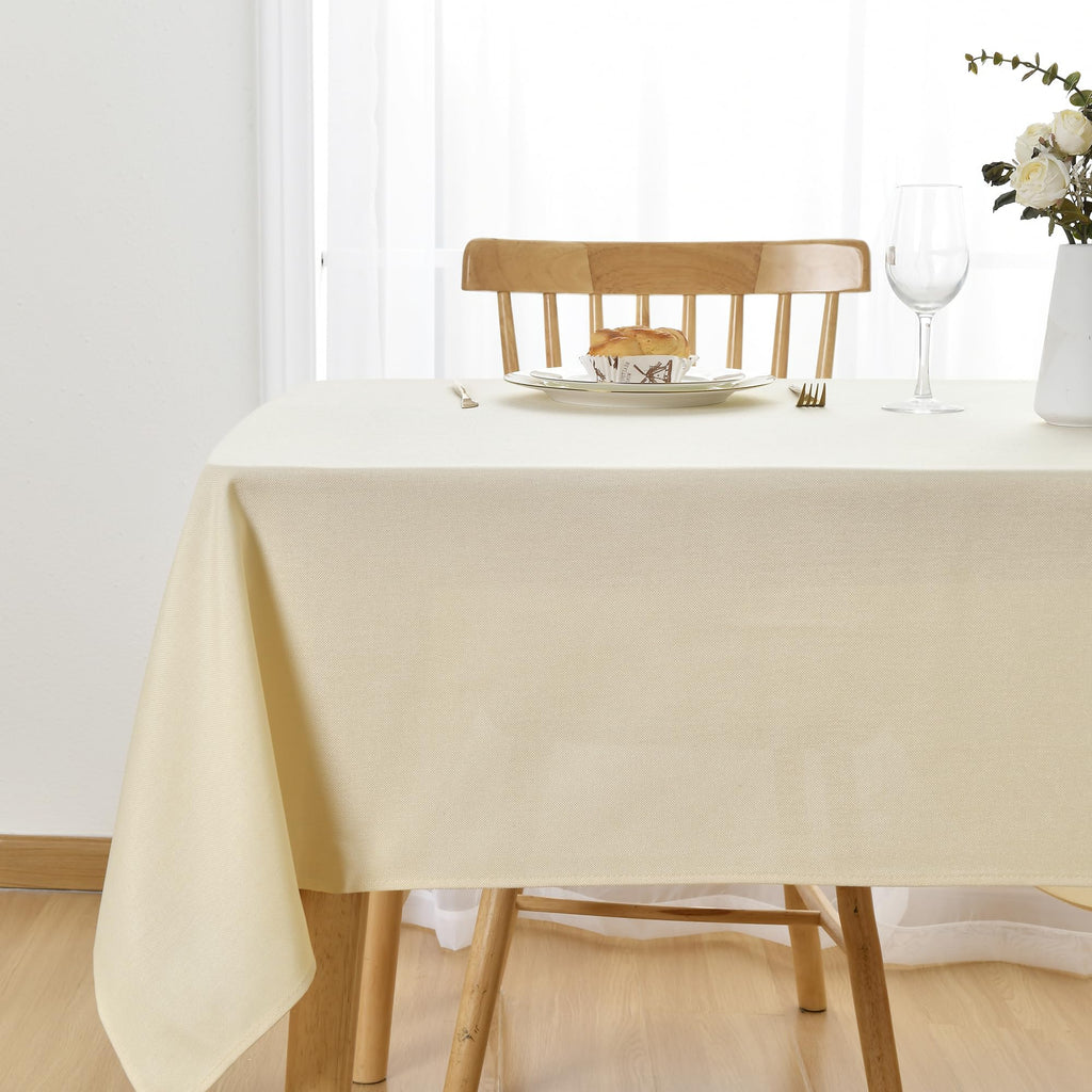 JIUZHEN Round Table Cloth Faux Linen Farmhouse Tablecloth Wrinkle and Stain Resistant Decorative Fabric Table Cover for Kitchen, Dining Room, Parties and Camping, Beige, 90 Inch Round