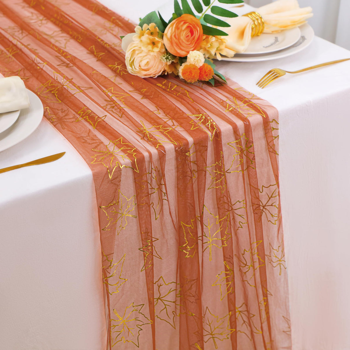 Snowkingdom 6Pcs 10 Ft Gold Table Runners, Sheer Chiffon Tulle Cheesecloth Golden Sequin Glitter Metallic Foil, Gold Party Table Decoration Centerpiece for Wedding Birthday Anniversary Christmas