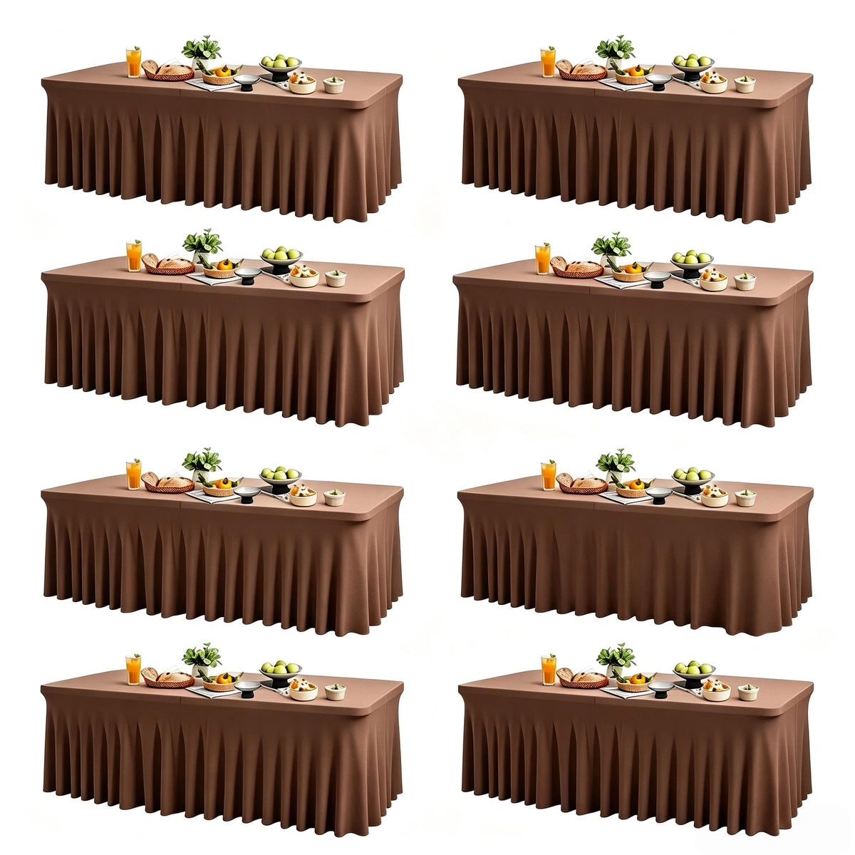 Wish Care 2 Pack Ivory Spandex Table Clothes for 6 Foot Rectangle Tables, 6FT Wrinkle Free Fitted Tablecloths Ruffles Design Table Cover for Party, Banquet, Wedding and Events