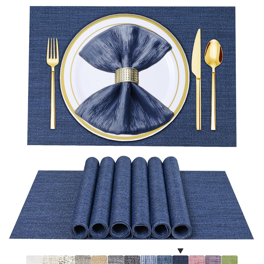 BETEAM Placemats Set of 8, Woven Vinyl Place Mats for Dining Table, Gray