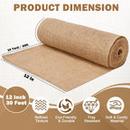 12" x 10 yd Burlap Table Runners, Jute Burlap Runner for Table, Fabric Roll with Finished Edges, Ideal for Weddings, Placemats, Crafts, Home Decoration, Gardening