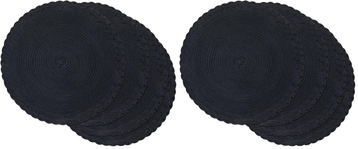 SHACOS 15 inch Round Placemats Set of 6 Boho Woven Braided Border Table Mats Washable Heat Resistant Circle Place Mats for Dining Table, Beige