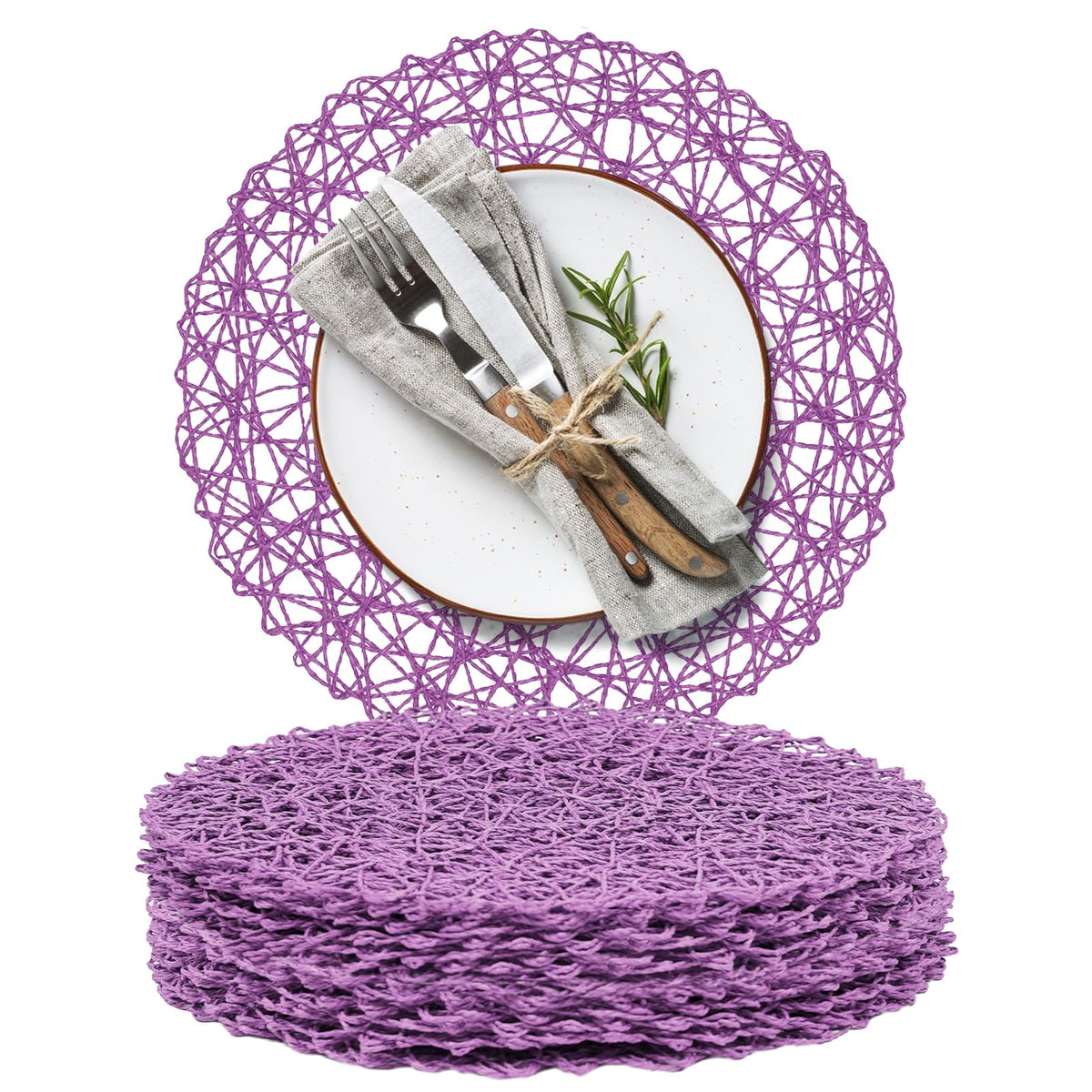 AHHFSMEI Paper Braided Round Placemats Set of 12 Natural Non-Slip Heat Resistant Table Mats for Dining Tables Woven Indoor & Outdoor Place mats(Green,12)