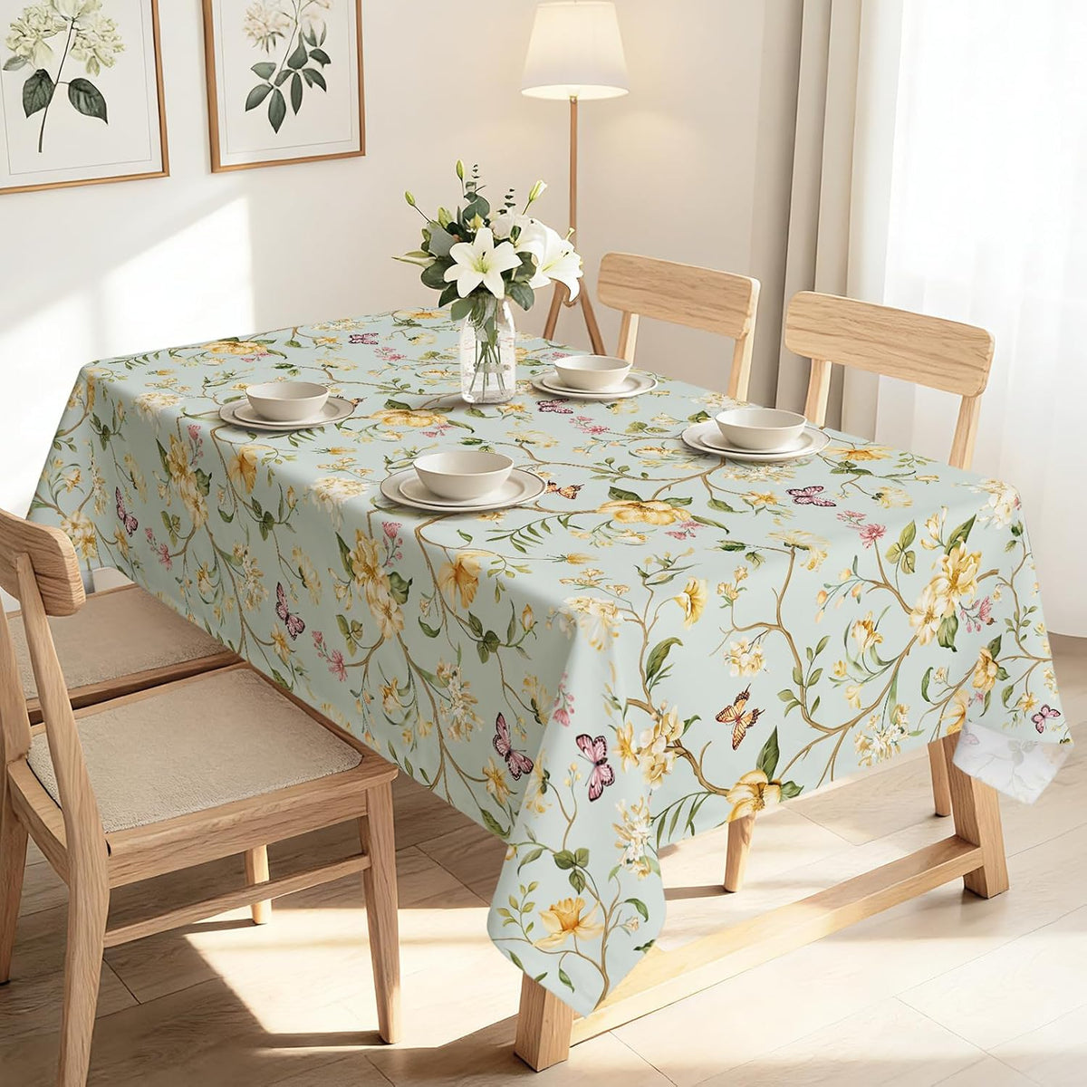 Spring Flower Leaves Washable Rectangle Table Cloth 60x84inch