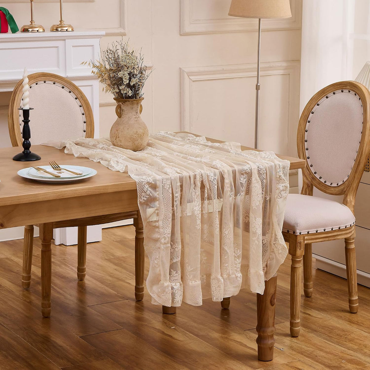 Beige Lace Tablecloth Vintage Table Cloth(Beige, 55”x55”, Square)