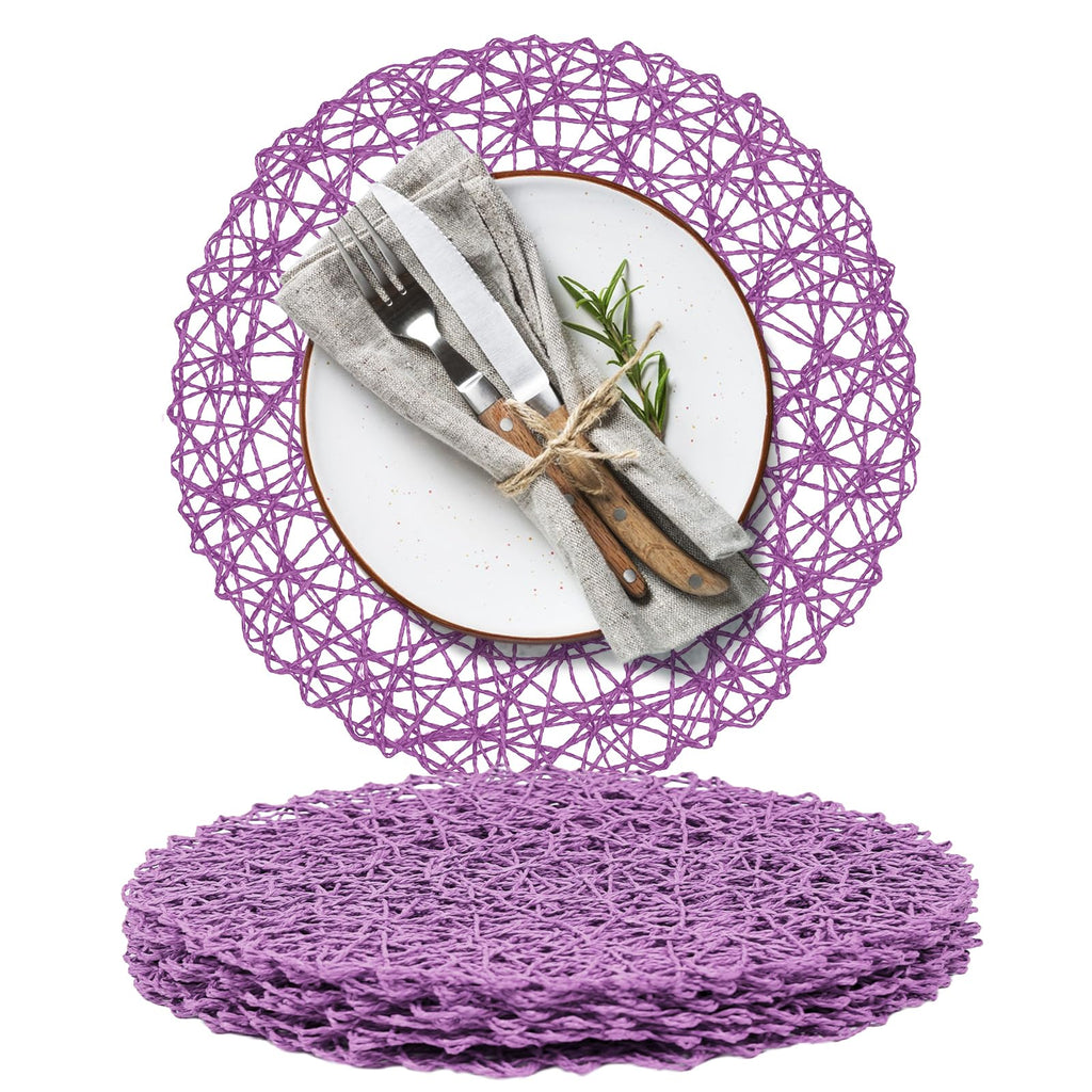 AHHFSMEI Paper Braided Round Placemats Set of 12 Natural Non-Slip Heat Resistant Table Mats for Dining Tables Woven Indoor & Outdoor Place mats(Green,12)