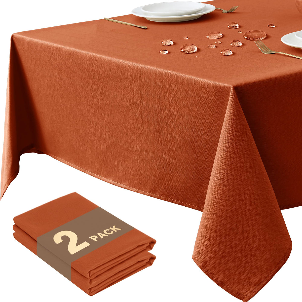 Table Cloths Rectangle 6ft, Slub Textured, Waterproof, 2-Pack