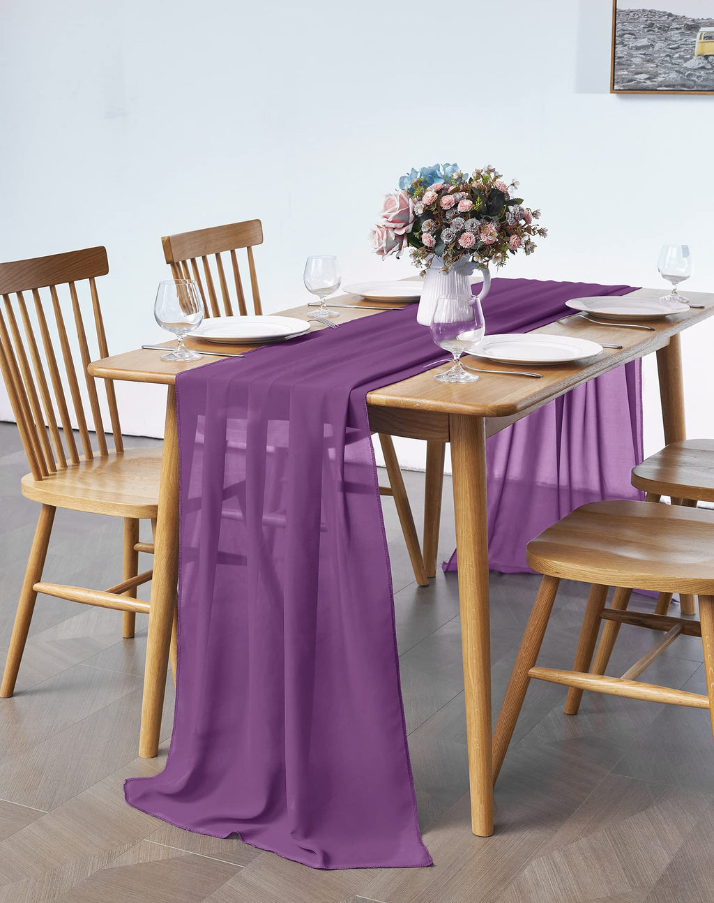 Pufogu 5 Pack 10Ft Light Yellow Chiffon Table Runner Sheer 29x120 Inch
