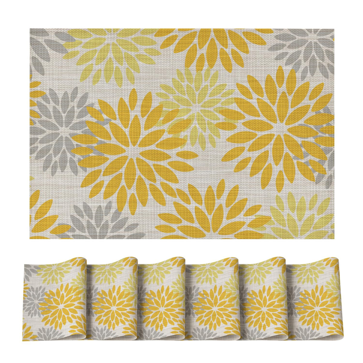 Artoid Mode Floral Vinyl Placemats Set of 4, 12x18 Inch Washable Non-Slip Plastic Vinyl Place Mats for Party Kitchen Dining Decor, Brown