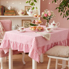 Mindsoft Pink Striped Ruffled Rectangular Tablecloth 60 x 120 Inches