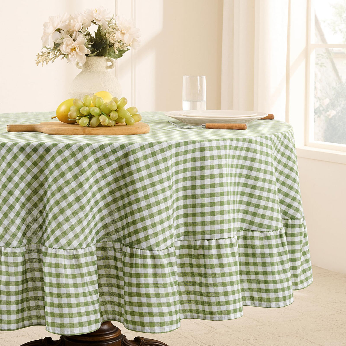 Romanstile Fall Gingham Ruffled Tablecloth Rectangle, 60 x 84 Inch Orange