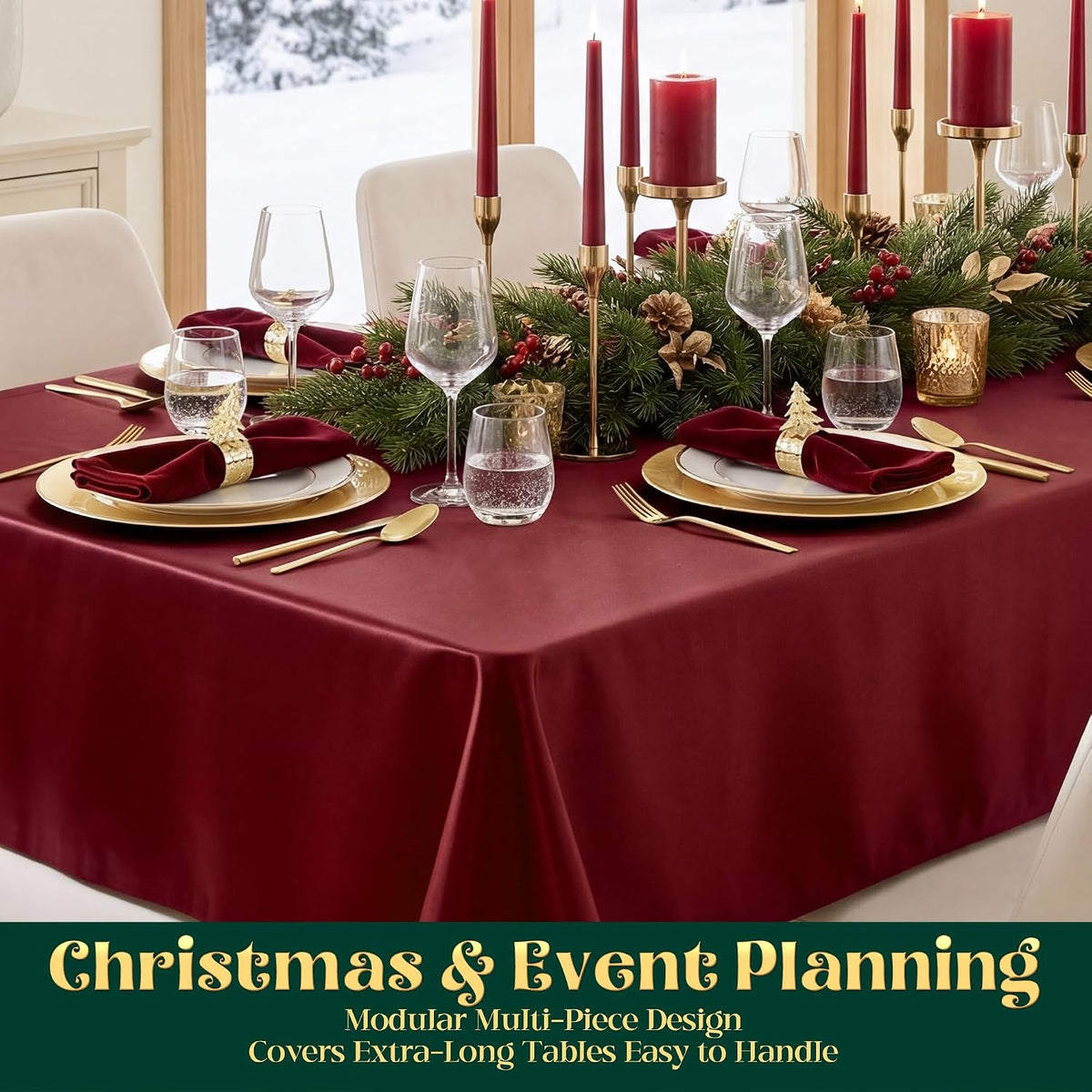 4 Pack Burgundy Satin Tablecloth 58 x 102 Inch Overlay Seamless Design