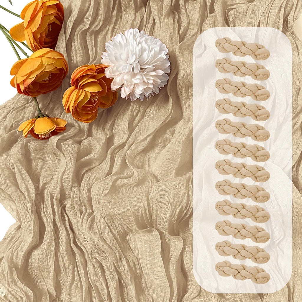 12 Pack Beige Cheesecloth Table Runner 17 x 108 Inch Gauze Table Runner Fabric Semi Sheer Cheese Cloth Table Decoration Bulk for Rustic Romantic Wedding Baby Shower Table Decoration
