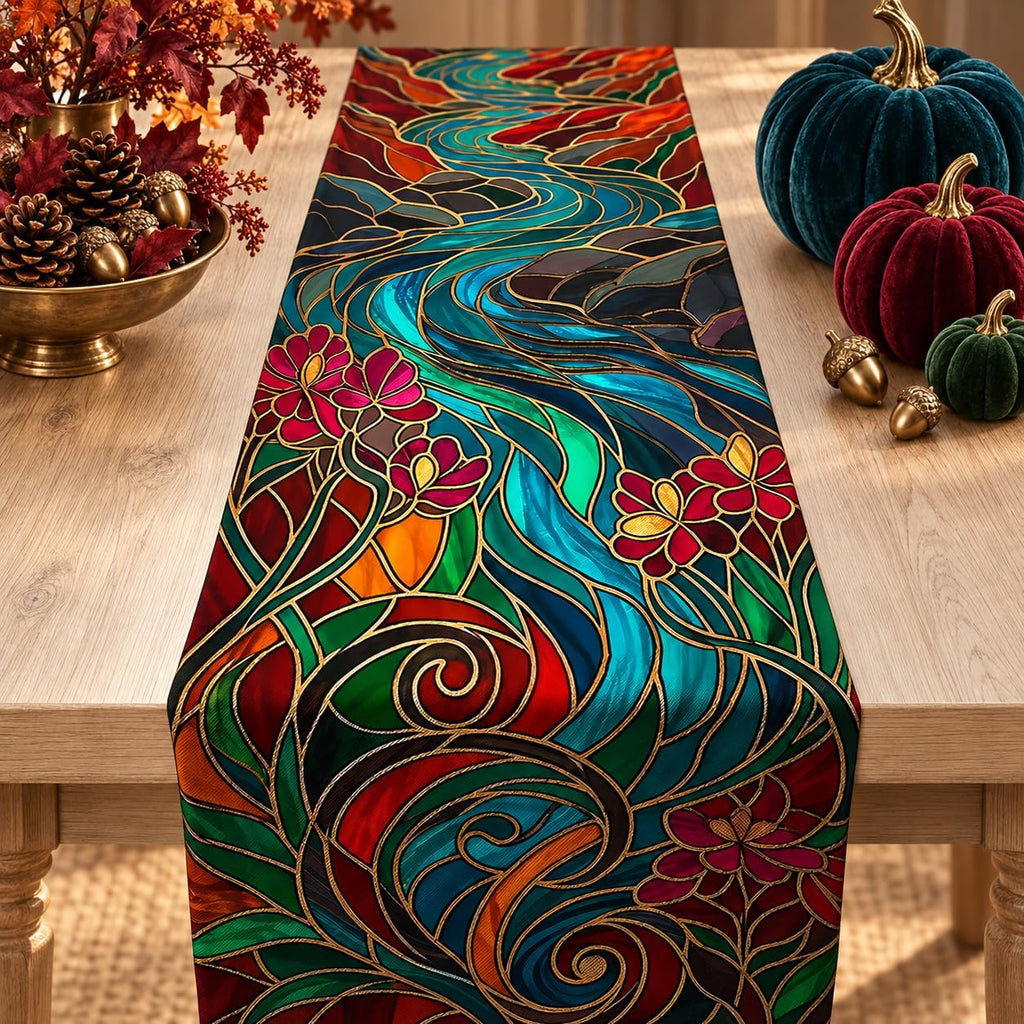 OHOME Fall Decor - Stained Glass Table Runner