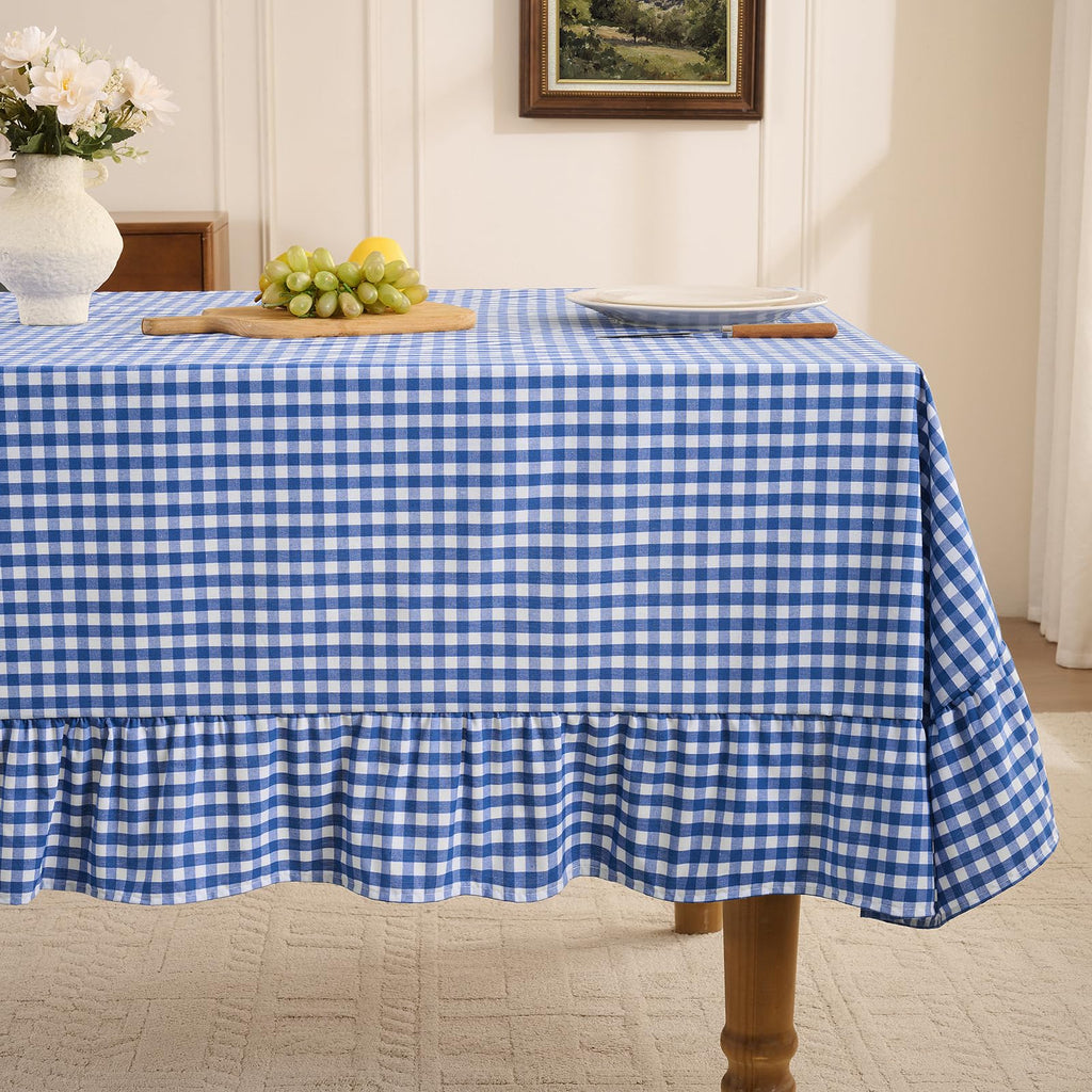 Romanstile Fall Gingham Ruffled Tablecloth Rectangle, 60 x 84 Inch Orange
