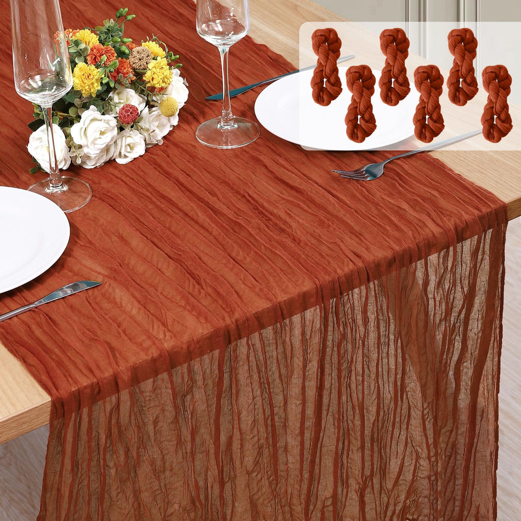12 Pack Cheesecloth Table Runner, Runner Gauze Boho Wedding Decor Romantic Table Runner for Wedding Birthday Party(35" x 118") (Terracotta)