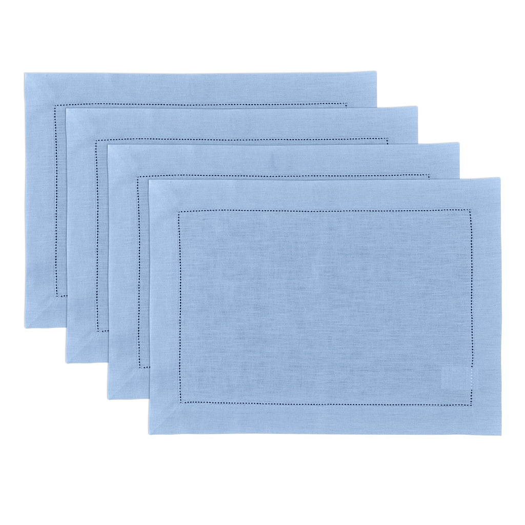 Solino Home 100% Pure Linen Placemats Green Hemstitch, 14 x 19 in, Set of 4