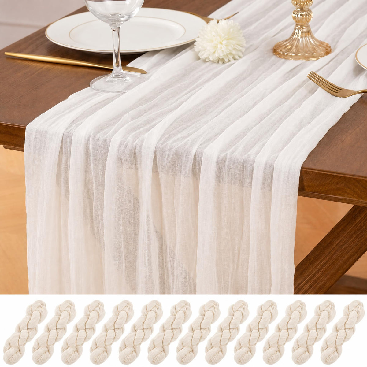 12 Pack Brown Table Runner 10Ft Cheesecloth Table Runner Rustic Gauze Table Runners Romantic Long Sheer Fabric Cheese Cloth Table Runners for Wedding Party Bridal Baby Shower