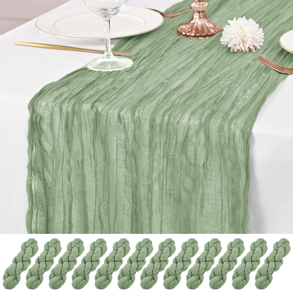 12 Pack Brown Table Runner 10Ft Cheesecloth Table Runner Rustic Gauze Table Runners Romantic Long Sheer Fabric Cheese Cloth Table Runners for Wedding Party Bridal Baby Shower