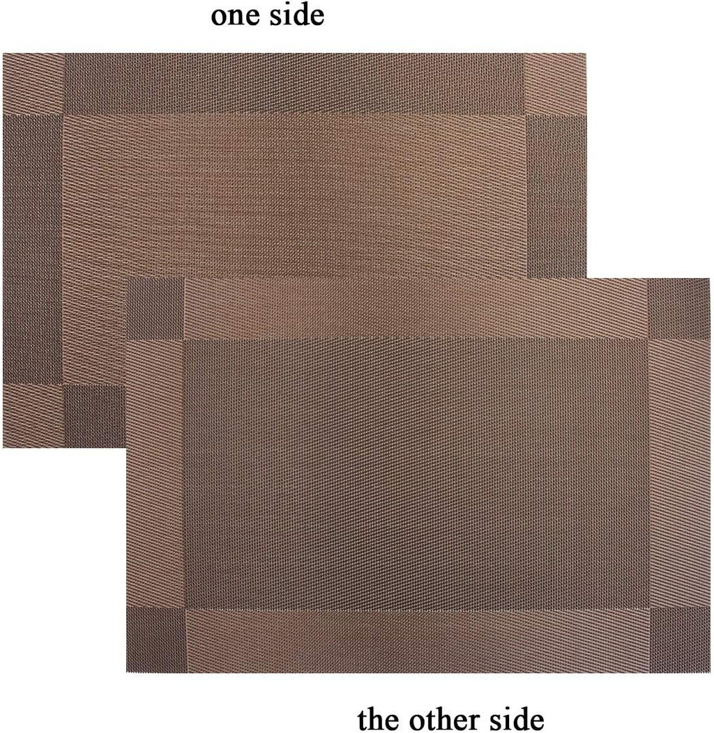 PIGCHCY Place Mats Heat-Resistant Non Slip Placemats Washable Easy to Clean Woven Vinyl Placemats for Dining Table (Set of 4, Brown)
