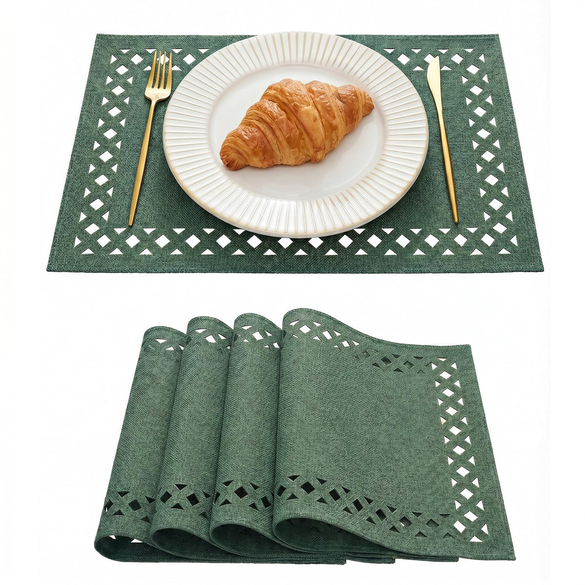 Artoid Mode Farmhouse Placemats Set of 4, Linen Textured Lattice Cutwork Place Mats for Kitchen Dining Table Decor and Outdoor Party, 12 x 18 Inchs, Yellow