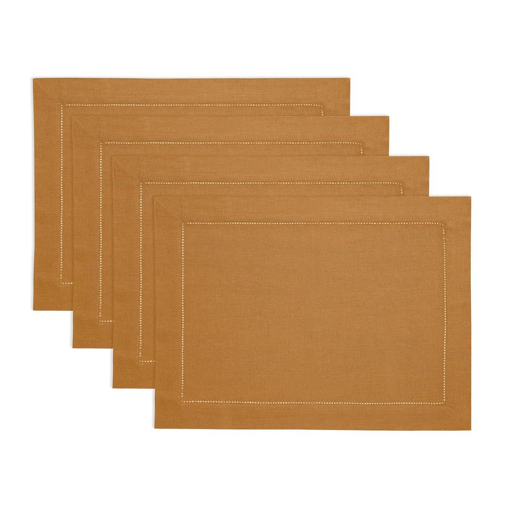 Solino Home 100% Pure Linen Placemats Green Hemstitch, 14 x 19 in, Set of 4